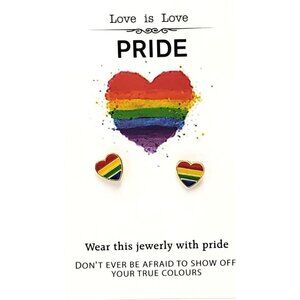 Pride Rainbow Striped Heart Post Earrings Love is Love Card